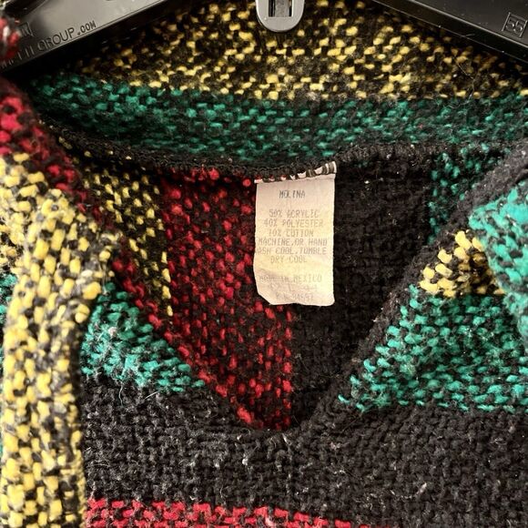Vtg Baja Jacket L Molina Rasta Striped Pullover Drug Rug Hoodie Skater Surfer 90 - Picture 2 of 7